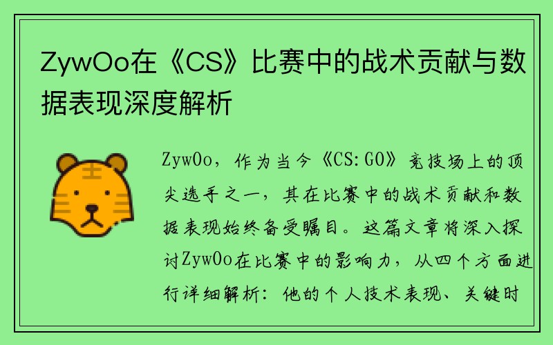 ZywOo在《CS》比赛中的战术贡献与数据表现深度解析